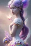 Placeholder: a little fairy girl, side profile, closed eyes, purple hair, colorful, white dress, rainbow flowers, in the style of Camilla d'Errico, hyper detailed, beautiful, complex, trending on artstation, cryengine, national geographic photo, chiaroscuro