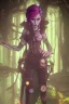 Placeholder: steampunk elf in a neon dystopian forest