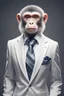 Placeholder: White monkey dressed in an elegant modern suit with a nice tie. Fashion portrait of an anthropomorphic animal, shooted in a charismatic human attitude - Generative AI