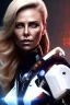 Placeholder: portrait full body, robot scifi with face charlize theron, many lights in body, eyes lights