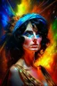 Placeholder: fire, lightning, wind, rain, volcanic lava, fireworks, explosions, multicolored neon lights, Elizabeth Taylor as Cleopatra in the art style of Leonardo De Vinci, oil paint on canvas, 32k UHD, hyper realistic, photorealistic, realistic, life-like, extremely detailed, extremely colorful, sharp beautiful professional quality,