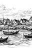 Placeholder: English fishing village blotchy ink minimalist loose outline sketch