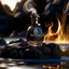 Placeholder: social media ad post for boss brand royal perfume .steam in the background. dramatic on rock cinematic croissant .cinematic,8k high cualitcy