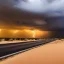 Placeholder: desert, storming, lightning, rain, dunes, gray, road, landscape