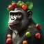 Placeholder: An amusing parody, an old, decomposing zombie witch Gorilla strawberry with pixie-cut hair, wearing rotting clothes, 4k, 8k, 32k UHD, Hyper realistic, extremely colorful, vibrant, photorealistic, realistic, sharp, highly detailed, professional quality,