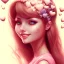 Placeholder: girl, happy, smiling, surrounded by hearts, brown hair, long hair, brown eyes, close up portrait, pink top