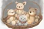 Placeholder: Cute but quirky stuffed animals lie in a carved basket on a soft sling, by candlelight