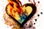 Placeholder: double exposure, merged layers, fireplace with dynamically blazing fire in coffee color, ink splatter art, watercolor and ink, golden glitters, double exposure heart and love