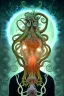 Placeholder: Spiritual being with Tentacles over human Head creating reality around, wrapping Spiral around Human, Psychedelic