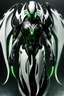 Placeholder: Cyborg symbiote, white color, green color, tendrils, high tech, cyberpunk, biopunk, membrane wings, carbon fiber, cyber tentacles, and the other two.