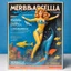 Placeholder: A photograph of a pristine action figure encased in its packaging, evoking a sense of collectible wonder, styled after a vintage toy advertisement. The box prominently displays "Merbarella" in bold, stylized lettering, with the action figure inside clearly resembling youthful Jane Fonda as Barbarella the mermaid, possessing his iconic sci-fi features and her fish tail: her long red curly hair, she wears her iconic silver bikini, in the box: a trident and an aquarium