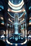 Placeholder: 10k hyper realistic detailed luxury futuristic shopping mall indoors, populated, fountains, lights, night