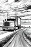 Placeholder: Outline art, no shading, truck on the road, black and white, no shading, ow detail, --ar 9:11