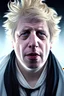 Placeholder: Boris Johnson as Rick Sanchez, one eyebrow, white robe, big eyes, 2d portrait, symmetrical, highly detailed, digital painting, artstation, concept art, smooth, sharp focus, illustration, cinematic lighting, art by artgerm and greg rutkowski and alphonse mucha