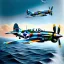 Placeholder: fullbody Drawing of 'Supermarine Spitfire (UK)- Aircraft of WWII',intricate detail,andrea bonelli,Kilian Eng,Ohrai,evan lee,Aleksandr Sidelnikov,KyuYong Eom,three quarters frontal aerial view,toned colors,16k