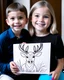 Placeholder: Check out a picture of A girl AND A boy (4 years) showcasing their finished deer coloring page in a frame or as a gift for someone special.