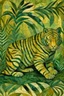 Placeholder: An olive green nature elemental tiger designed in Navajo woven art painted by Paul Cezanne