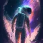 Placeholder: An astronaut lost in the galaxy whose soul is pulled from his body by the god of the galaxy in exchange for seeing his love one last time, digital art, anime, 4k, high resolution. full detail.