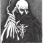 Placeholder: Russian Orthodox nosferatu with five yellow eyes and tentacle beard and long arms and fingers and a head horns