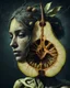 Placeholder: Grunge, woman as a decaying dried out Pear intricately showing its internal structure and seeds, cyberpunk, ultra unique natural textures, slight imperfections, vray.