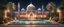 Placeholder: Hyper Realistic Huge multicolor rustic wall textured Mosque with beautiful fountain inside a garden at beautiful night with decorative lights