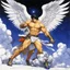 Placeholder: (in the style of Orion, by Masamune Shirow) Jacob wrestling with angel