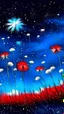 Placeholder: 红蓝色星空背景上的牡丹花绘画, 鲜艳水墨画,上趋势,意境美,摄影风格,高度清晰,高细节,细节绘画,植物形态学,雪中的牡丹花, 8k