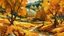 Placeholder: a ultra realistic autumn landscape with metallic gold leaf in style of van gogh