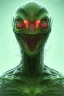 Placeholder: green alien, head, evil, red eyes, big silver teeth, weapons, blood, 8k, finely detailed, photo realistic, HR Giger style