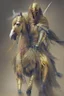 Placeholder: Arab warrior Full Body Full Armored Wearing Face Masculine Mysterious Powerful Fantasy High Quality Carrying his bow Golden clothes His horse behind him