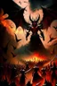 Placeholder: The war of angels and demons in heaven Sauron, the lord of darkness, with the devil and his army, in the land of destruction