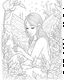 Placeholder: FAIRY SNOW GARDEN, full view, realistic face, coloring page, only draw lines, coloring book, clean line art, –no sketch, color, –ar 3:4, white background, minimalistic black lines, minimal black color, low level black colors, coloring page, avoid thick black colors, thin black line art, avoid colors, perfect shape, perfect clear lines,