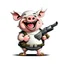 Placeholder: Little pig laughing, armed with a gun, cartoon style, James Bond style, vivid and dark colors, white background, 32k UHD