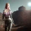 Placeholder: Ultra Realistic retro sci-fi movie scene, waist up view portrait, 5 clons blonde women, sweet young Claudia Schiffer face, perfect iris, glow eyes, makeup, weapon. Soldiers background, Retro sci-fi style, helmet, tight latex coat, fog, rain, soft color, highly detailed, unreal engine 5, ray tracing, RTX, lumen lighting, ultra detail, volumetric lighting, 3d, finely drawn, high definition, high resolution.