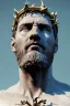 Placeholder: Ultra Realistic image, Roman sculpture, white marble material, Lionel Messi, gold crown of natural thorns, god crown, Renaissance style, sun rays background, waist up portrait, epic, celestial, cinematic lighting, God lights, 4k resolution, smooth details, soft lighting, unreal engine 5, art station, substance 3d.