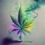 Placeholder: Create a surreal artwork sketch depicting a vibrant cannabis plant emerging from a cigarette, with smoke tendrils intertwining around it.