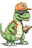 Placeholder: a cartoon dinosaur wearing a baseball cap and sunglasses, HOLDING ARE WRRITTEN BELO READ