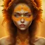 Placeholder: sunflower marigold goddess, beautiful face, dress, brown hair