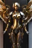 Placeholder: Full body Lady Angel cyborg straddle wings, armored,detailed, intricate,gears cogs cables wires circuits, gold silver chrome copper