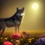 Placeholder: a wolf standing among flowers, sunlit, flickering light, stunning, beautiful, sharp, crisp, 8k resolution, centered, high-quality, ultrafine-detail, digital art, detailed matte, volumetric lighting, illustration, 3D octane render, brian froud, howard lyon, ben goossens, George Grie, alphonse mucha