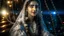 Placeholder: Hyper Realistic Photographic-Close-View Young Beautiful Happy Pashto Woman-Alone with beautiful eyes wearing white-embroidery-Dress-with-velvet-black-shawl Happily-Sitting in a ship-decorated-with-flowers-&-garland-lights in-the-middle-of-sea with cloudy-moonlight at beautiful-dark-night showing dramatic & cinematic ambiance.