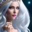 Placeholder: Ice Princess with white hair, a crown with precious stones, bright background