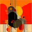 Placeholder: diffused cosmic conspiracies, abstract art, pinpoint light clusters, by Graham Sutherland and Victor Pasmore, silkscreened mind-bending abstractist metal etching, asymmetric, cigarette burn textures, orange and black colors of differing hues, orange monocolor