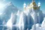 Placeholder: magic fantasy white castel white mountain, ice, white beautiful fairy silver and gold