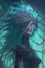 Placeholder: female lich with barbed wire as hair, anime style, depth of field, nvidia graphics, lightrays, trending art, movie poster