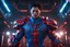 Placeholder: Shao Kann in a mega cool iron super blue + Red suit with on his arms and shoulders, hdr, (intricate details, hyperdetailed:1.16), piercing look, cinematic, intense, cinematic composition, cinematic lighting, color grading, focused, (dark background:1.1)