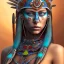 Placeholder: war painted pueblo Indian female,detailed eyes, blue eyes,, disturbed expression.intricate detailethnically accurate face, intricate head dress, detailed make-up, detailed turquoise jewelry, detailed hair, detailed feathers, use dynamic palette, accurate proportions, high contrast black smokey bokeh background.studio ghibli,andrea bonelli,Kilian Eng,Ohrai, korra character, style.