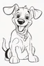 Placeholder: blank colouring book, white background, simple picture for toddlers, dog with one tail, four legs, smile on face, disney and pixar style