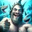 Placeholder: the sea god Poseidon, taking selfie with sharks, smiling, realistic, detailed,