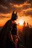 Placeholder: (image: Batman, the caped crusader, soaring above Gotham City as the sun sets in the background), Descriptive Keywords: Batman, Caped Crusader, Gotham City, Sunset, Iconic, Ultra Realistic, Batman Film, Camera Type: Medium Format, Camera Lens Type: Macro lens, Camera Aperture Settings: f/3.5, Time of Day: Sunset, Style of Photograph: Cinematic Heroism, Type of Film: Digital.